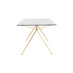 Atos Rectangle Table/Desk with Clear Tempered Glass Top and Matte Brushed Gold Base