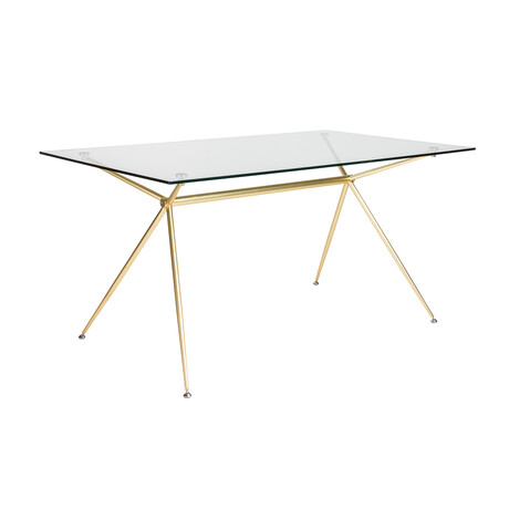 Atos Rectangle Table/Desk with Clear Tempered Glass Top and Matte Brushed Gold Base