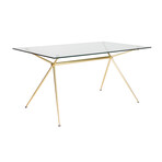 Atos Rectangle Table/Desk with Clear Tempered Glass Top and Matte Brushed Gold Base