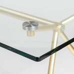 Atos Rectangle Table/Desk with Clear Tempered Glass Top and Matte Brushed Gold Base