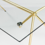 Atos Rectangle Table/Desk with Clear Tempered Glass Top and Matte Brushed Gold Base