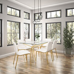 Atos Rectangle Table/Desk with Clear Tempered Glass Top and Matte Brushed Gold Base