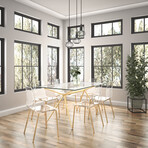 Atos Rectangle Table/Desk with Clear Tempered Glass Top and Matte Brushed Gold Base