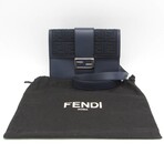 Fendi // Leather + Canvas Flat Baguette Medium Shoulder Bag // Navy // Pre-Owned