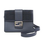 Fendi // Leather + Canvas Flat Baguette Medium Shoulder Bag // Navy // Pre-Owned