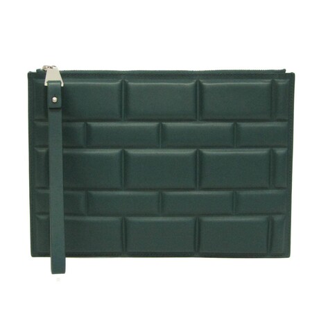 Bottega Veneta // Leather Block Quilting Clutch Bag // Blue Green // Pre-Owned