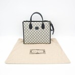 Gucci // Leather + PVC GG Supreme Small Tote Bag // Beige + Navy // Pre-Owned