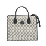 Gucci // Leather + PVC GG Supreme Small Tote Bag // Beige + Navy // Pre-Owned