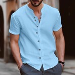 Henley Short Sleeve Button-Down // Light Blue (S)