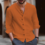 Henley Long Sleeve Button-Down // Orange (M)