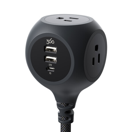 PowerBall32 // 32W // 8ft // Braided 3-Outlet Hub + 2 USB-A + 1 USB-C (Luna Grey)