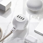 PoweBall24 // 24W // 6ft // Braided 3-Outlet Hub + 4 USB-A