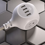 PoweBall24 // 24W // 6ft // Braided 3-Outlet Hub + 4 USB-A