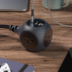 PowerBall32 // 32W // 8ft // Braided 3-Outlet Hub + 2 USB-A + 1 USB-C (Luna Grey)