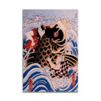 Samurai Wrestling Giant Koi Carp Print on Acrylic Glass by Unknown Artist (16"H x 24"W x 0.25"D)