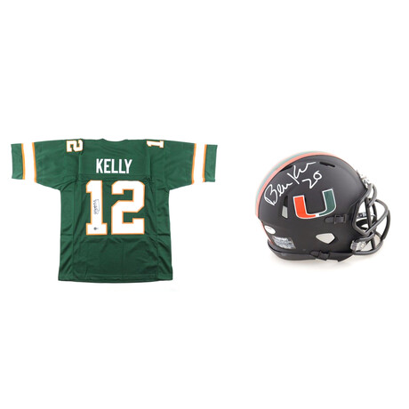 Miami Hurricanes // Jim Kelly Signed Jersey + Bernie Kosar Signed Helmet