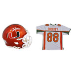Miami Hurricanes // Andre Johnson Signed Helmet + Jeremy Shockey Signed Jersey