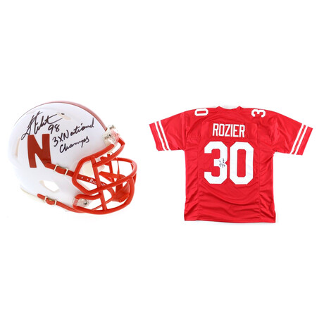 Nebraska Cornhuskers // Grant Wistrom Signed Helmet + Mike Rozier Signed Jersey