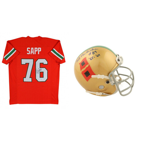 Miami Hurricanes // Warren Sapp Signed Jersey + Ted Hendricks Signed Helmet