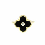 Van Cleef & Arpels // 18k Yellow Gold Alhambra Diamond + Onyx Ring // Ring Size: 6.75 // Store Display