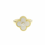 Van Cleef & Arpels // 18k Yellow Gold Vintage Alhambra Diamond + Mother of Pearl Ring // Ring Size: 6  // Store Display