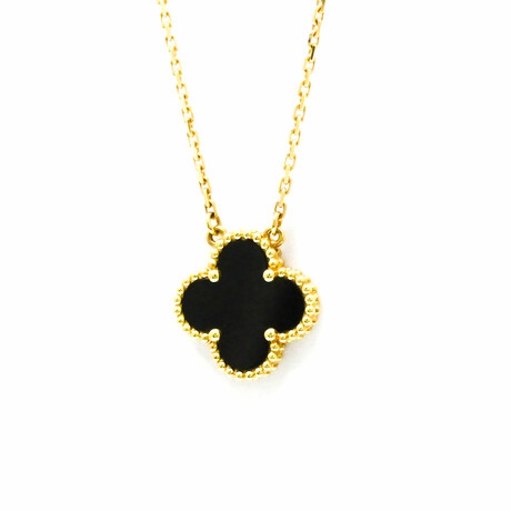 Van Cleef & Arpels // 18k Yellow Gold Alhambra Onyx Pendant Necklace // 14.56"-16.14" // Store Display