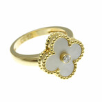 Van Cleef & Arpels // 18k Yellow Gold Vintage Alhambra Diamond + Mother of Pearl Ring // Ring Size: 6  // Store Display