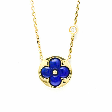 Louis Vuitton // 18k Yellow Gold Sun Blossom Diamond + Lapis Lazuli Pendant Necklace // 16.14" // Store Display