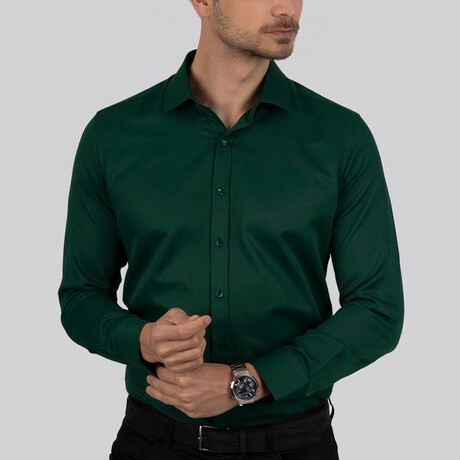 Solid Button-Up Shirt // Slim Fit // Green (S)