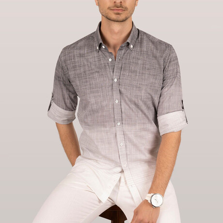 3-Tone Ombre Button-Up Shirt // Slim Fit // Gray-White (S)
