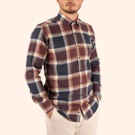 Tartan Button-Up Shirt // Slim Fit // Burgundy (S)