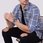Tartan Button-Up Shirt // Slim Fit // Blue-Gray (S)
