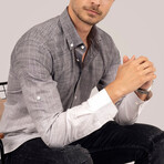 3-Tone Ombre Button-Up Shirt // Slim Fit // Gray-White (S)