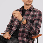 Tartan Button-Up Shirt // Slim Fit // Burgundy-White (S)