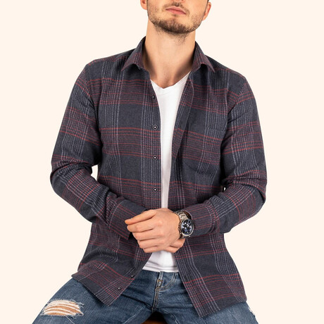 Plaid Button-Up Shirt // Slim Fit // Navy (S)