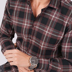 Tartan Button-Up Shirt // Slim Fit // Burgundy-White (S)