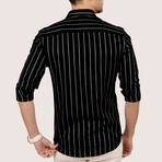 Striped Button-Up Shirt // Slim Fit // Black-White (S)