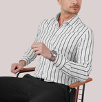 Striped Button-Up Shirt // Slim Fit // White-Black (S)