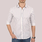 Striped Button-Up Shirt // Slim Fit // White (S)