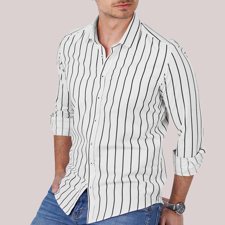Striped Button-Up Shirt // Slim Fit // White-Black (S)