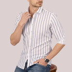 Striped Button-Up Shirt // Slim Fit // White (S)