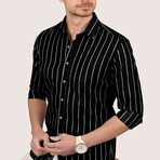 Striped Button-Up Shirt // Slim Fit // Black-White (S)