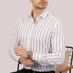 Striped Button-Up Shirt // Slim Fit // White (S)