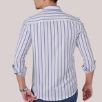 Striped Button-Up Shirt // Slim Fit // White-Blue (S)