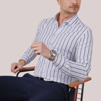 Striped Button-Up Shirt // Slim Fit // White-Blue (S)