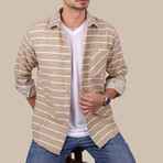 Striped // Button-Up Shirt // Oversize Fit // Beige (L)