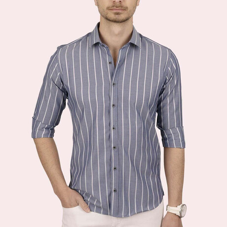 Striped Button-Up Shirt // Slim Fit // Gray (S)