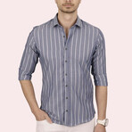 Striped Button-Up Shirt // Slim Fit // Gray (L)