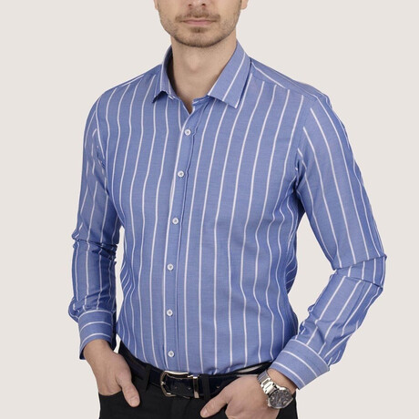 Striped Button-Up Shirt // Slim Fit // Blue (S)