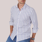 Striped Button-Up Shirt // Slim Fit // White-Blue (S)